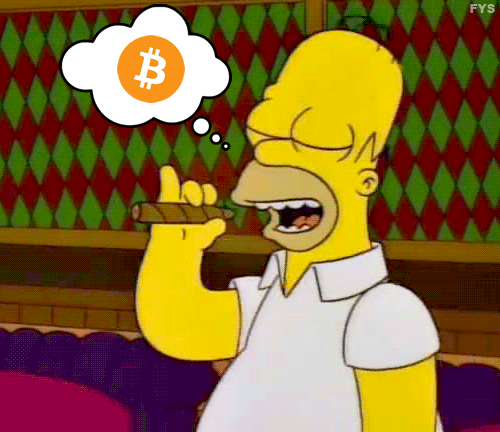 Homer Simpson thinking about bitcoin